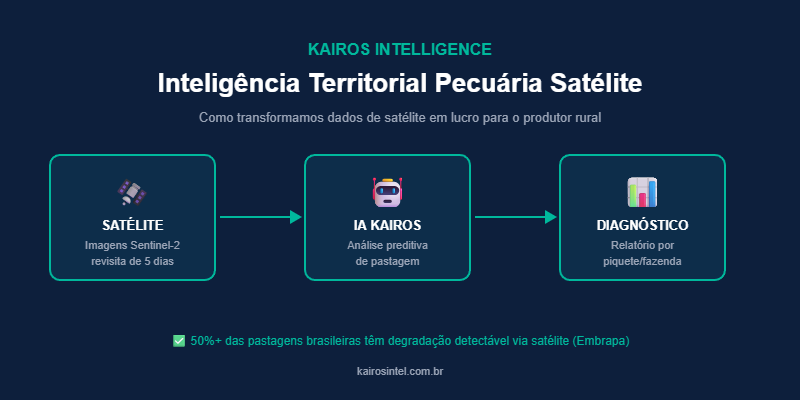 Monitoramento pastagem satélite: como a Kairos Intelligence funciona — satélite, IA e diagnóstico