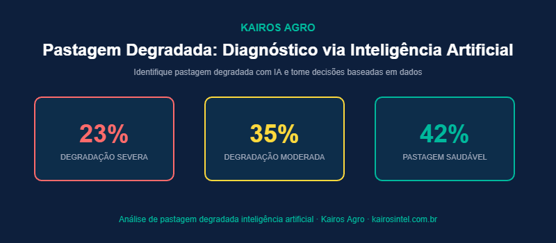 Pastagem degradada inteligência artificial: diagnóstico do Kairos Agro mostrando percentuais de degradação por piquete